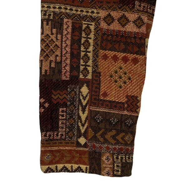Vintage Tribal Print Jacket 1990s Cotton Long Coat Brown Abstract Print Small - Picture 3 of 5